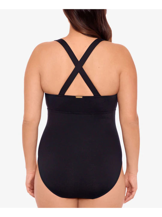 LAUREN RALPH LAUREN Women's Tummy Control Non-Removable Cups Cutout Scoop Neck One Piece Swimsuit  Color Black Size 18W