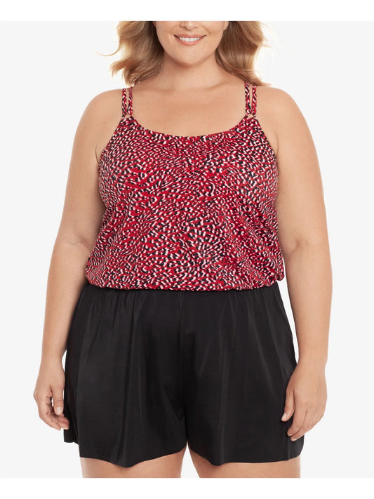 Swim Solutions Plus Size Printed Baby Spice Swim Dress  Color Red Size 24W