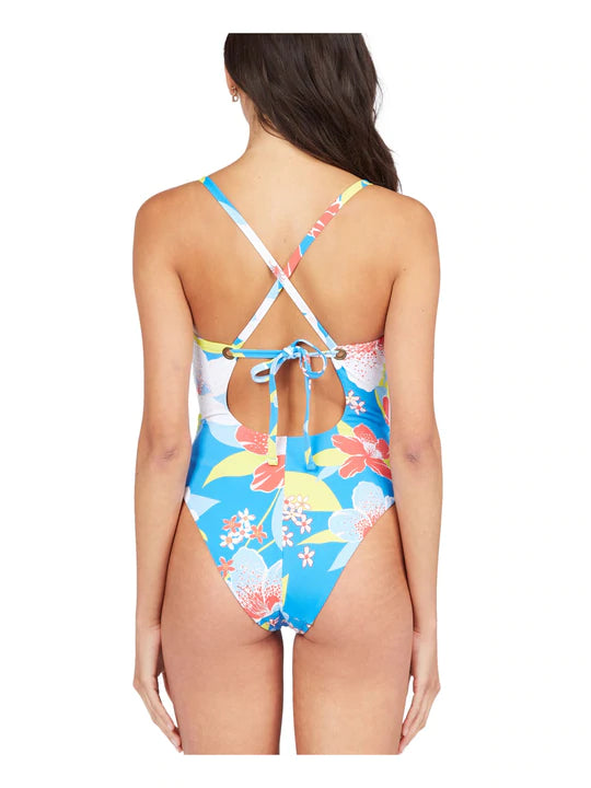 ROXY Floral She Just Shines One-Piece Swimsuit  Color Blue Size XL