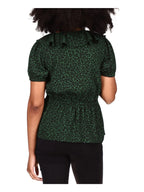 Michael Kors Women's Printed Ruffled Top  Color Moss Size XL