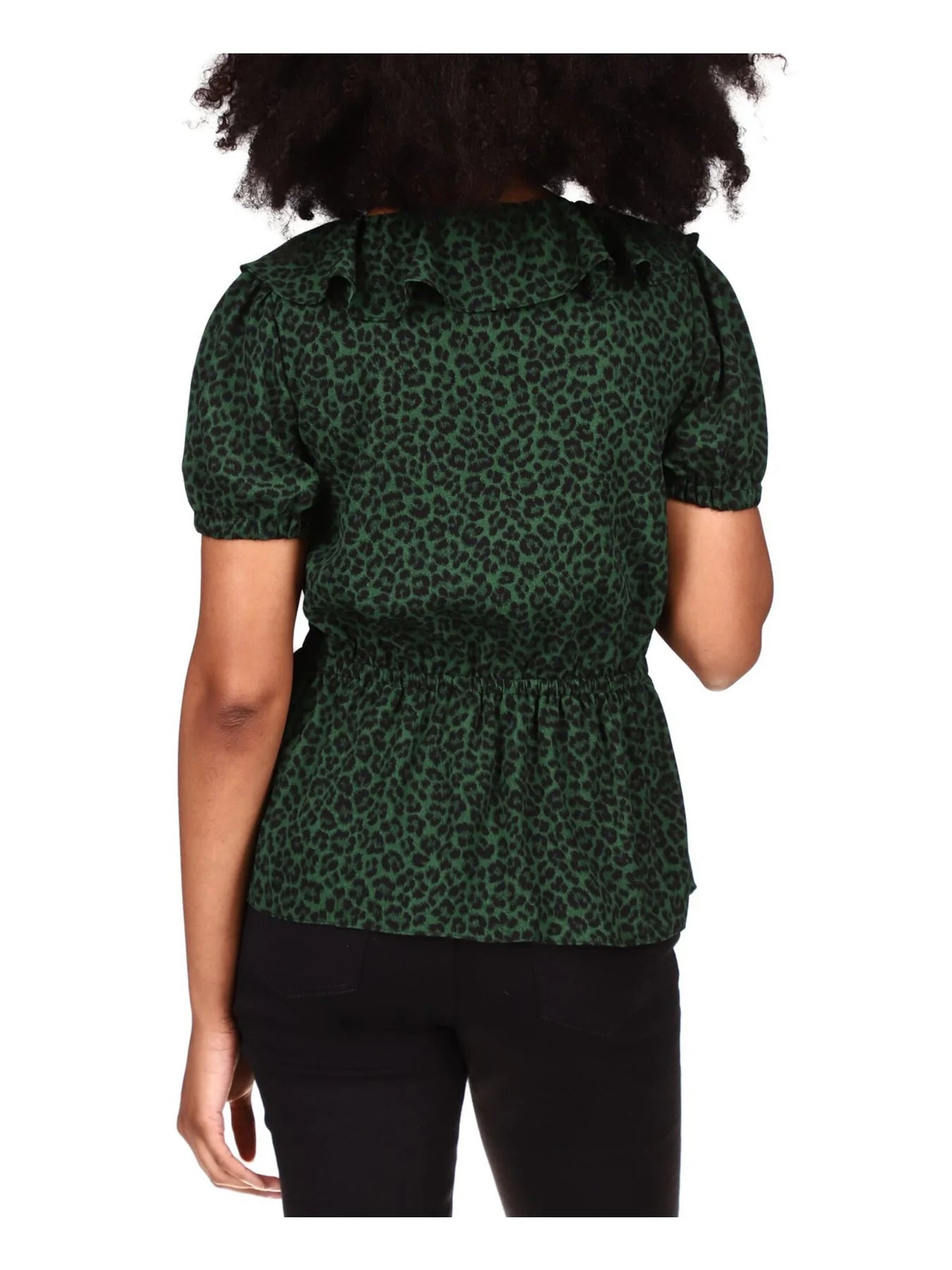 Michael Kors Women's Printed Ruffled Top  Color Moss Size XL
