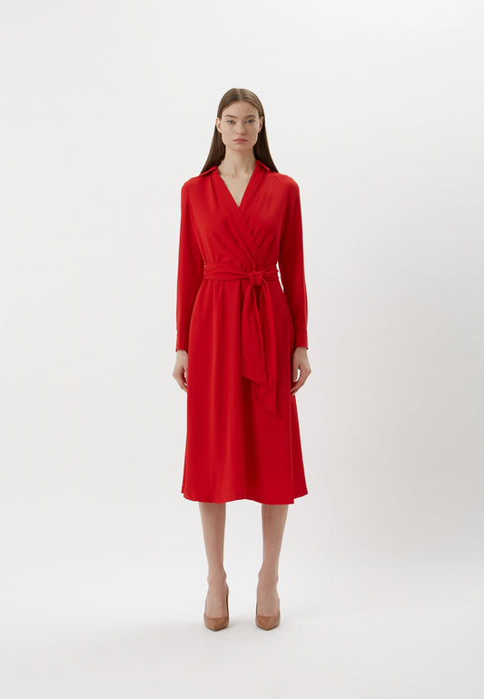 Lauren Ralph Lauren Surplice Georgette Midi Dress  Color Lipstick Red Size 0