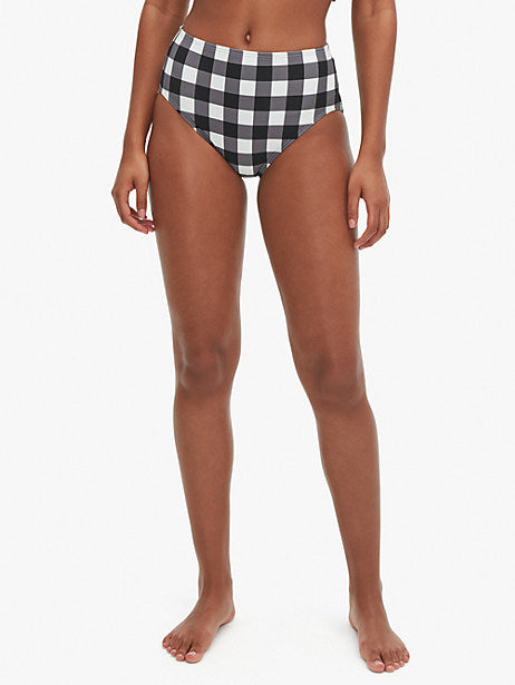 kate spade new york Plaid High-Waist Bikini Bottoms  Color Black Size L