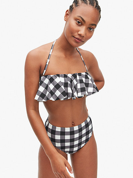 kate spade new york Plaid High-Waist Bikini Bottoms  Color Black Size L