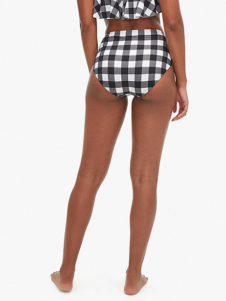 kate spade new york Plaid High-Waist Bikini Bottoms  Color Black Size L