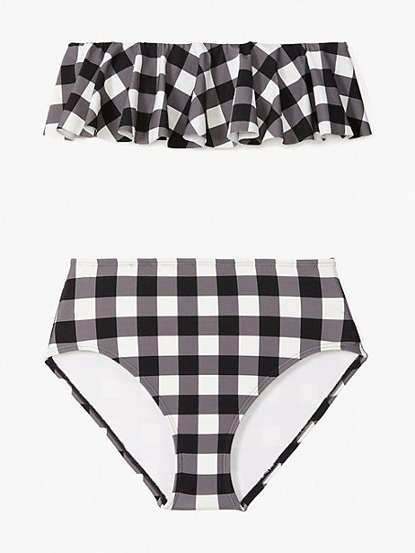 kate spade new york Plaid High-Waist Bikini Bottoms  Color Black Size L