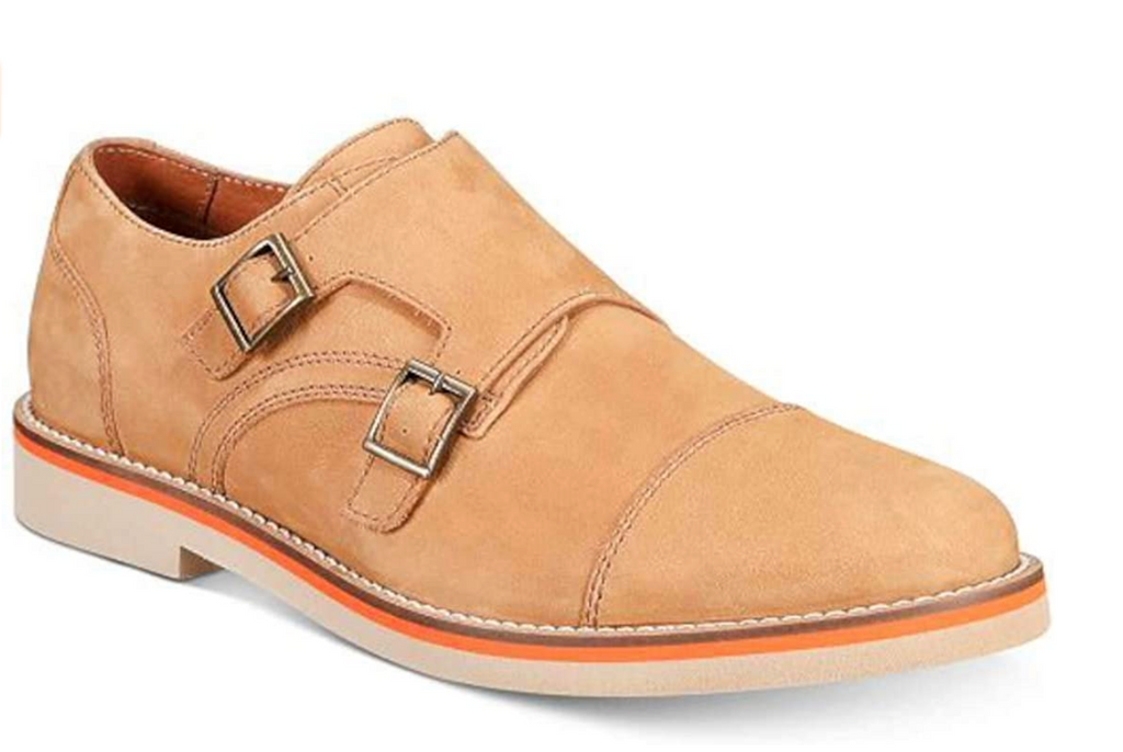bar III Men's Baxter Monk Fabric Buckle Dress Oxfords  Tan Size 13