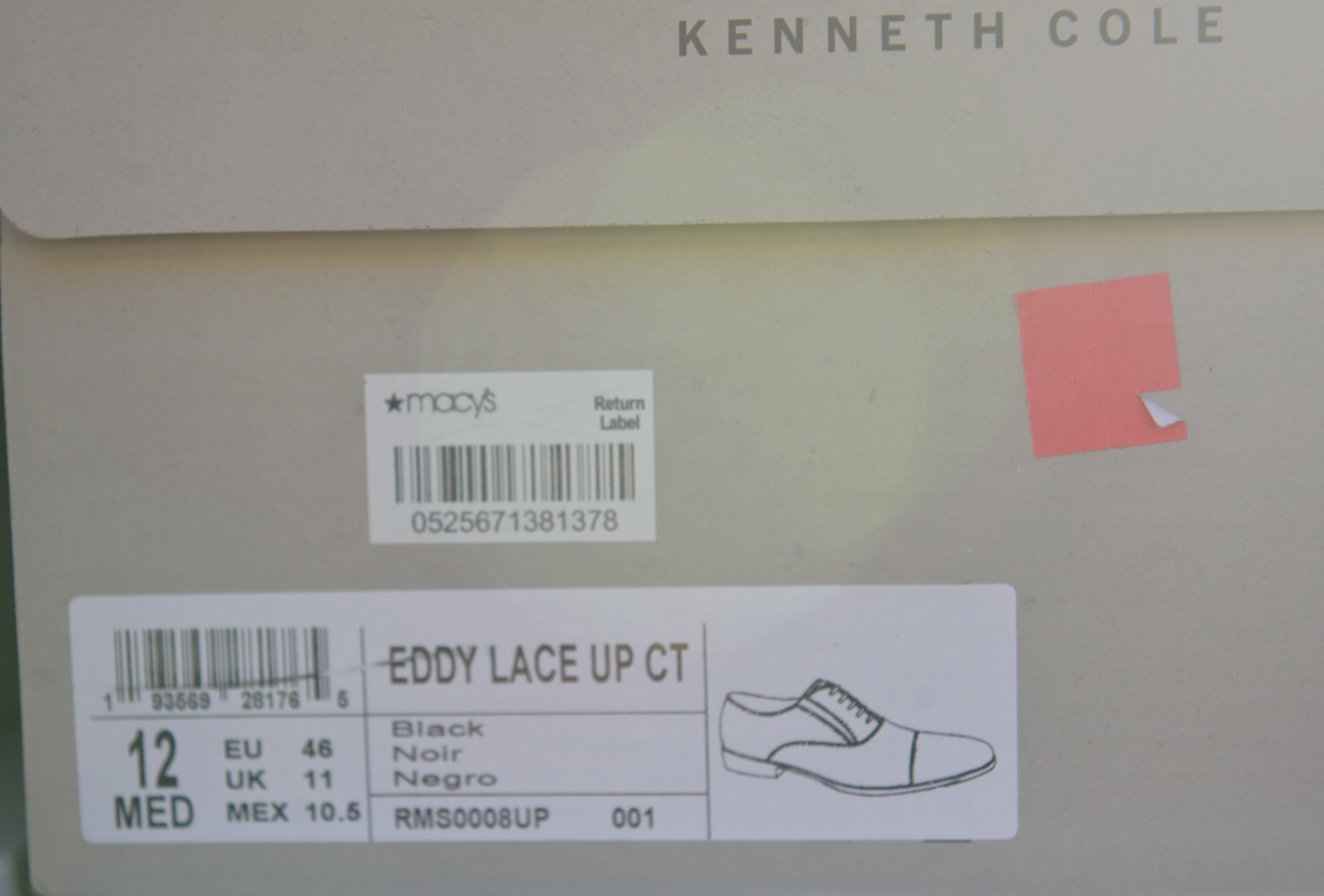 Kenneth Cole REACTION Men's Eddy Brogue Lace Up Oxfords  Polished Black Size 9.5