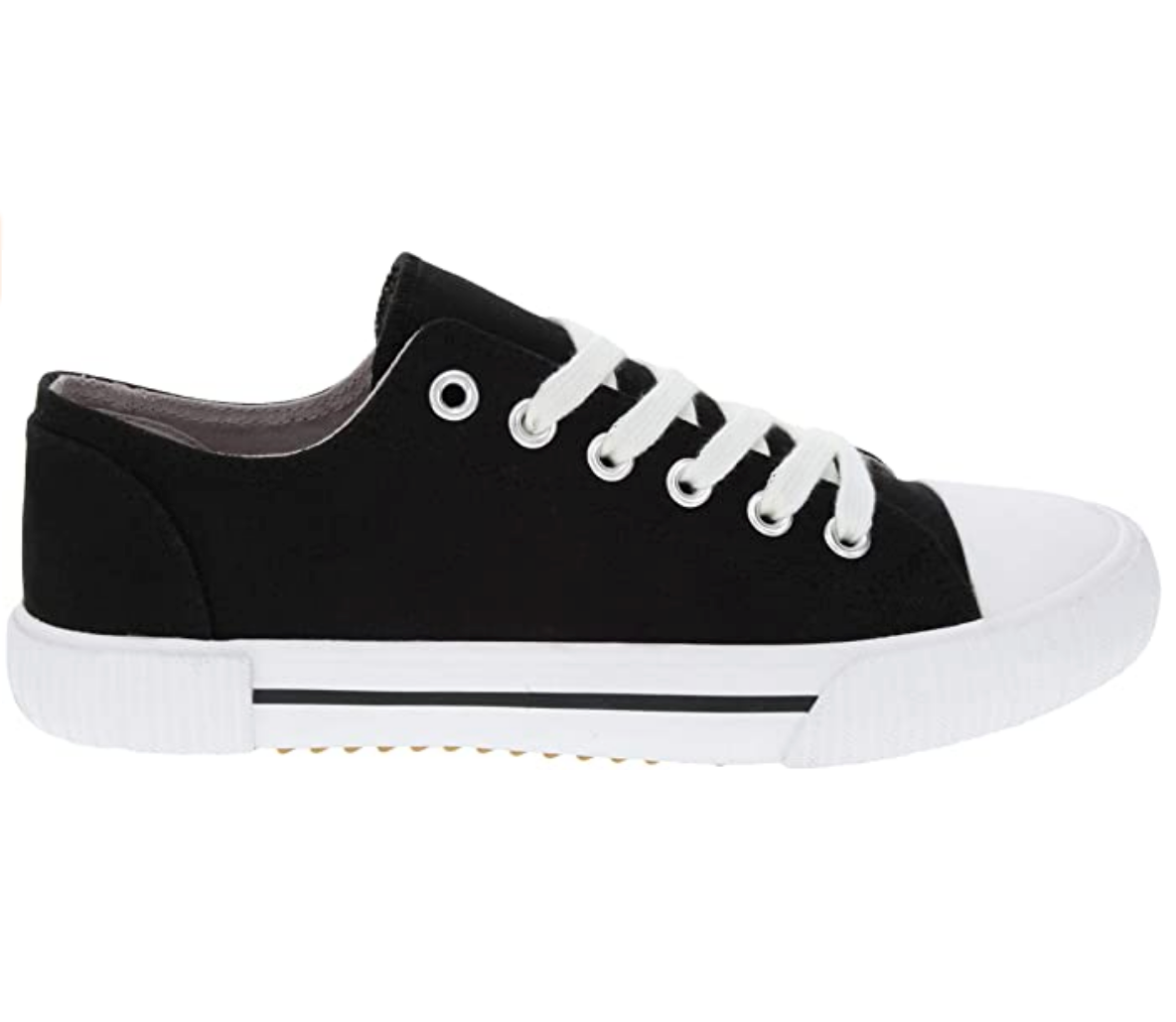 Sugar Women's Genius Comfortable Slip On Sneaker Shoe with No-Tie Laces and Cute Design   Color: Black Canvas  Size: 8M