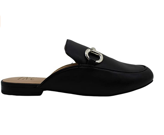 INC International Concepts Women's Gilia Leather Round Toe Mules  Color Black Size 6.5M