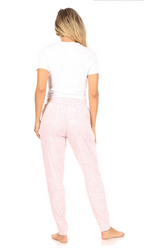 TAHARI Women's Relaxed Fit Pajama Jogger with Drawstring Color Light Pink Modern Animal Size L