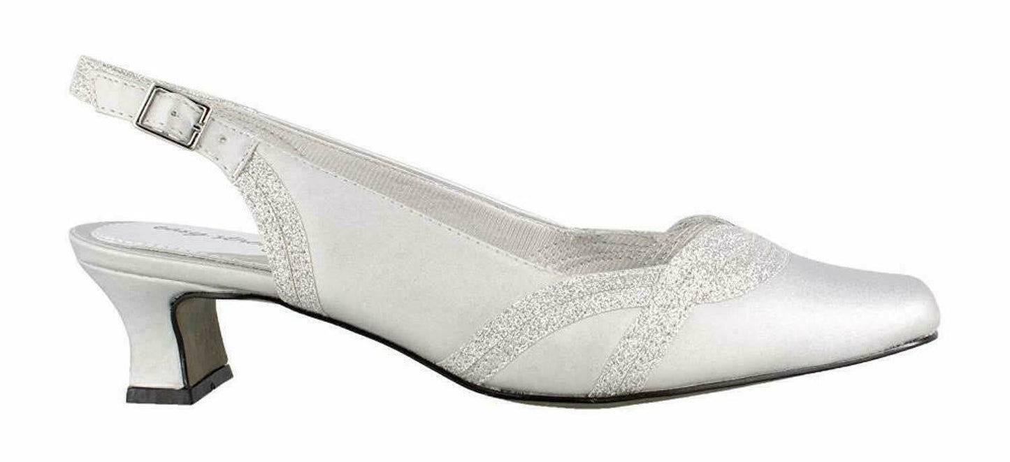 Easy Street Womens stunning Closed Toe Formal Slingback Silver satin Size 7.5M