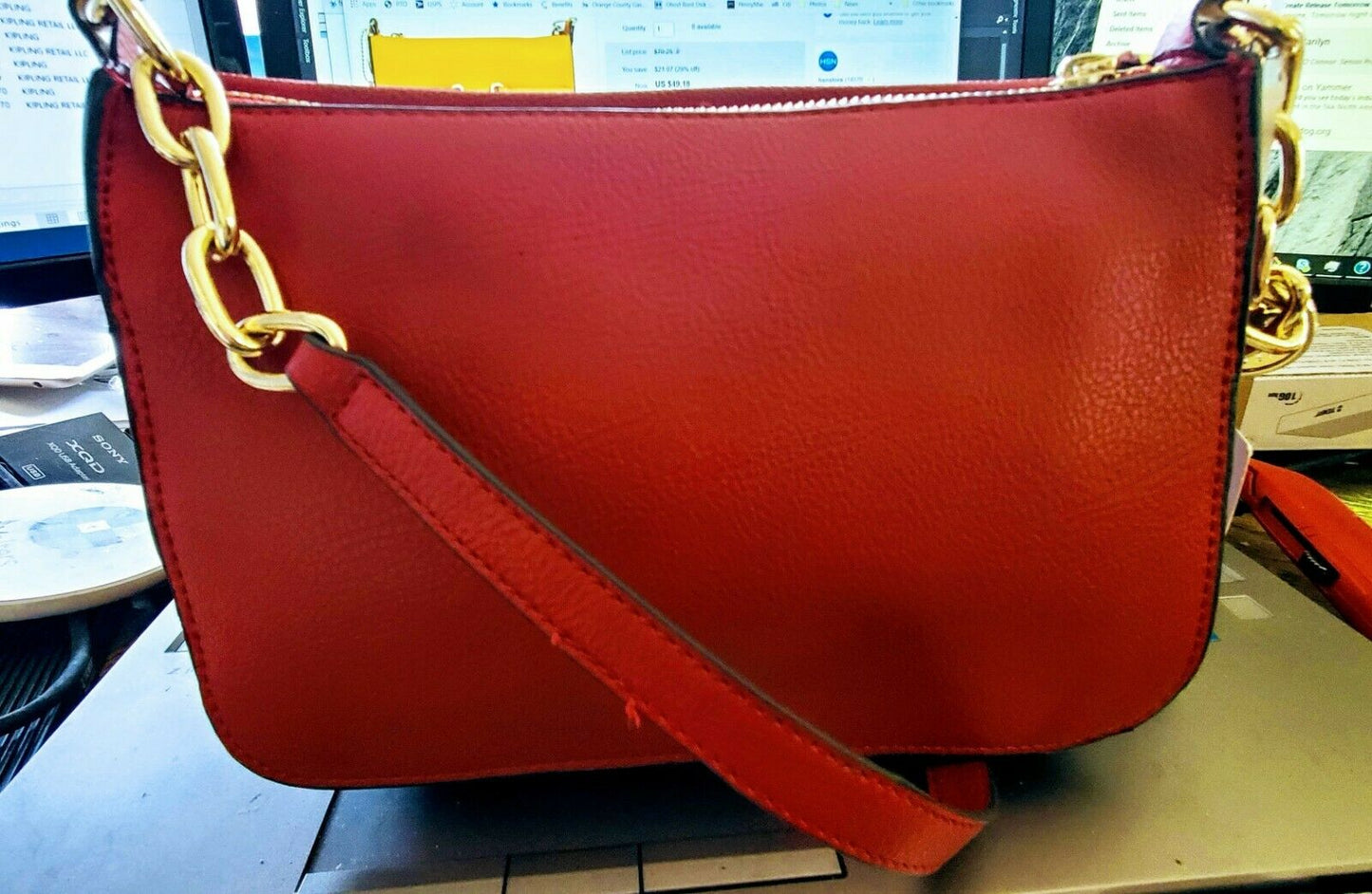 Anne Klein Top Zipper Crossbody   Color Red/Gold