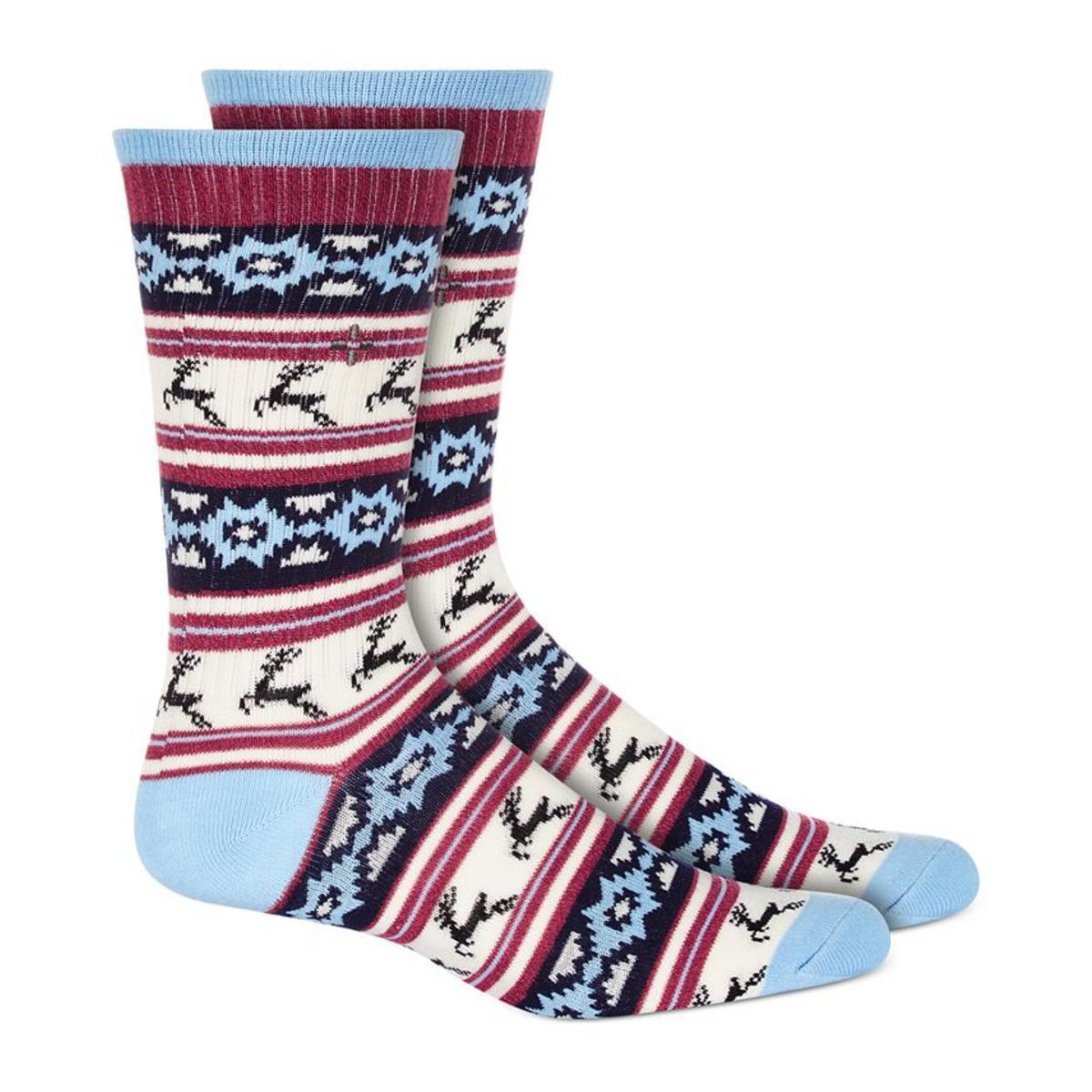 Sun Stone Mens Holiday Reindeer Crew Socks  Color Blue Reindeer ONE SIZE