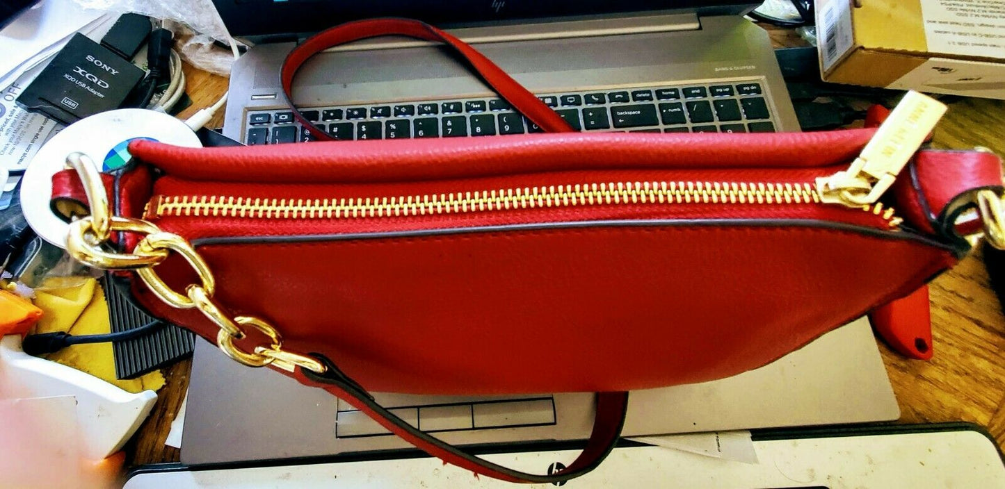 Anne Klein Top Zipper Crossbody   Color Red/Gold