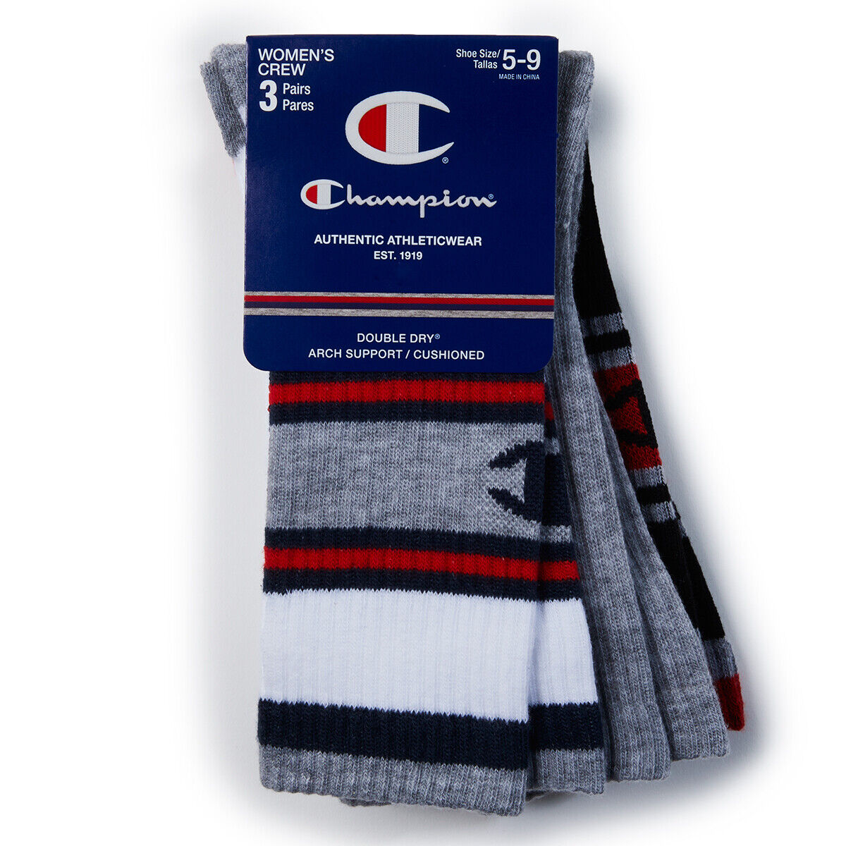 Champion Women's Double Dry Arch Support Crew Socks, 3 Pack   Multicolor Shoe Size 5-9