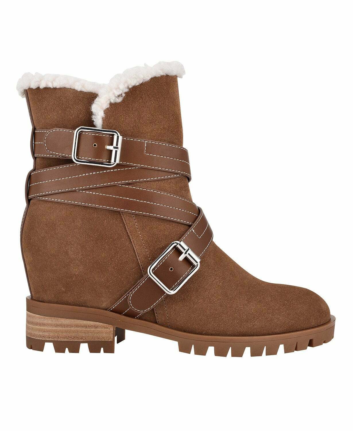 NINE WEST Women's Davyd Demi Buckle Faux Fur Booties  Color Brown Size 6M