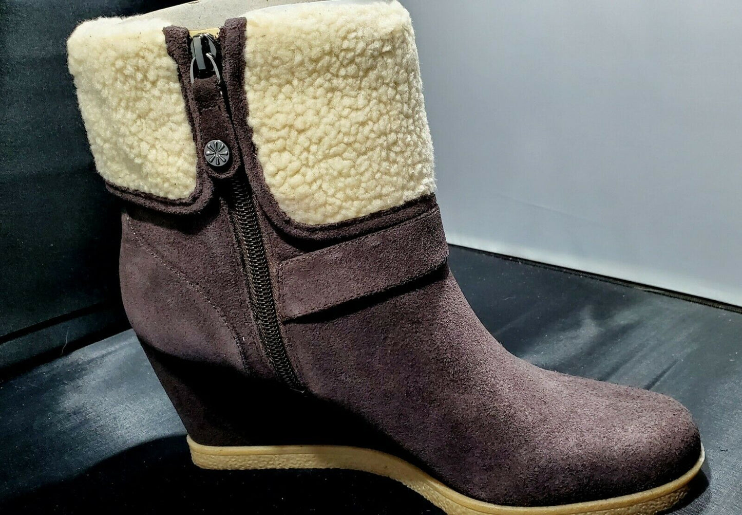 Isaac Mizrahi Live! Suede Wedge Ankle Boots   Size 8.5M