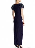 Lauren Ralph Lauren Women's Flutter-Sleeve Ball Gown  Color Lighthouse Navy Size 16