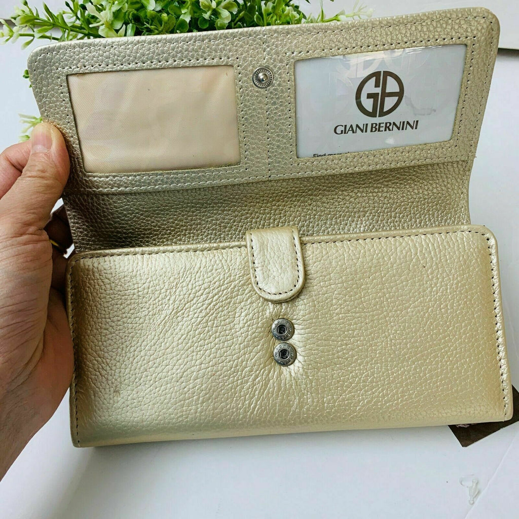 Giani Bernini Genuine Pebble Leather Bifold Wallet Gold