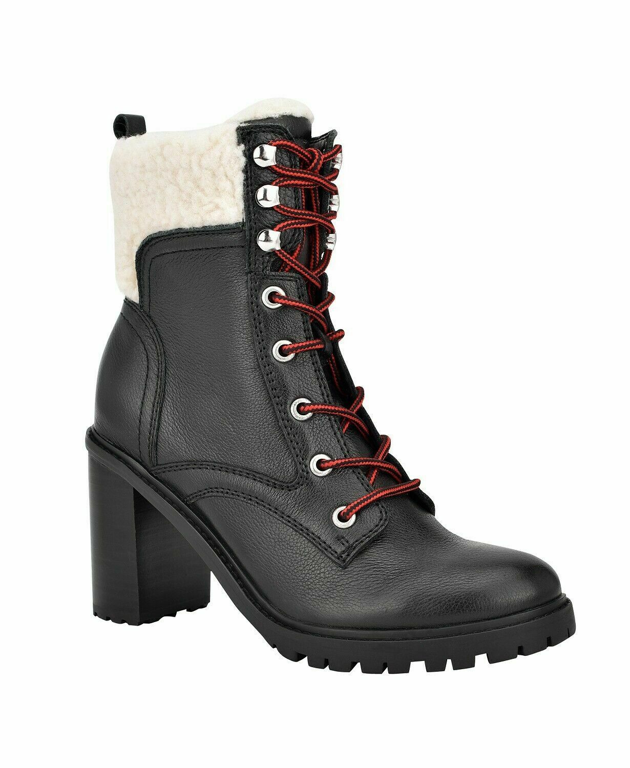 NINE WEST Perli Lug Sole Combat Ankle Boots  Color Black Leather Size 8M