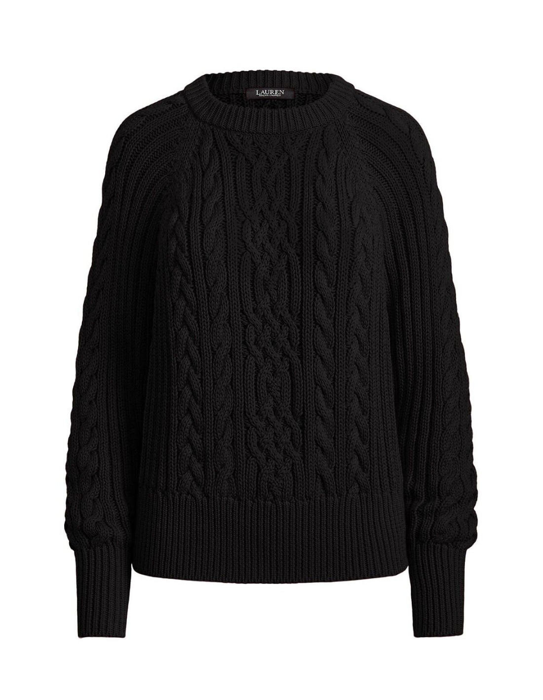 Lauren Ralph Lauren Cable-Knit Dolman-Sleeve Sweater  Color Polo Black Size L