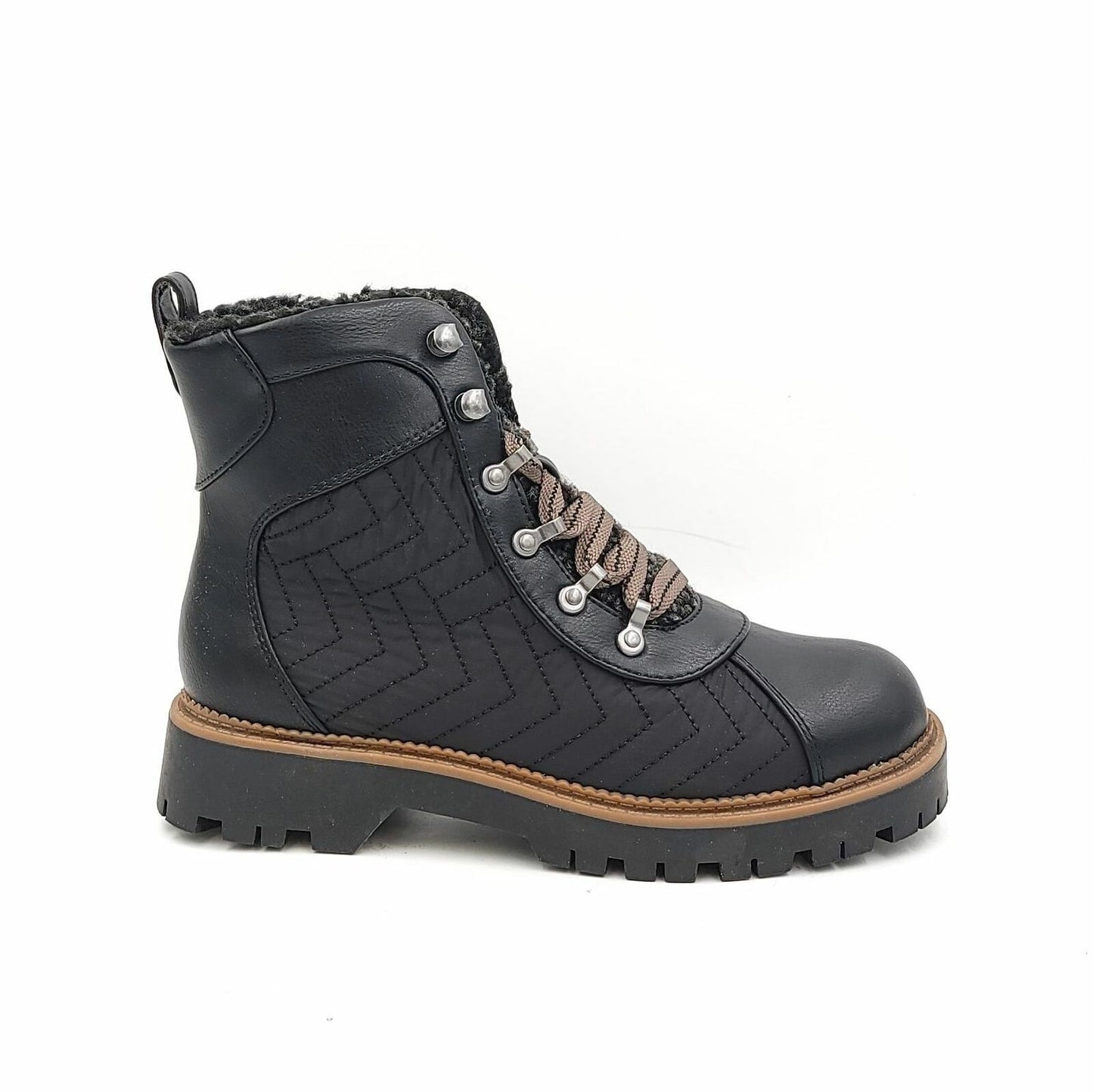 Style Co Morggan Lace-Up Combat Booties  Color Black Quilt Size 7.5M