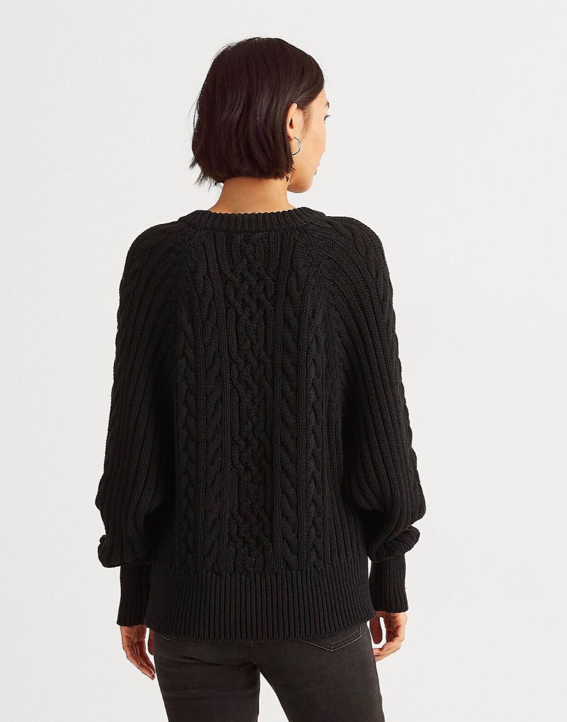 Lauren Ralph Lauren Cable-Knit Dolman-Sleeve Sweater  Color Polo Black Size L