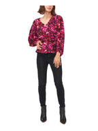 Vince Camuto Women's Printed Peplum Blouse  Color Plum/Black Size L