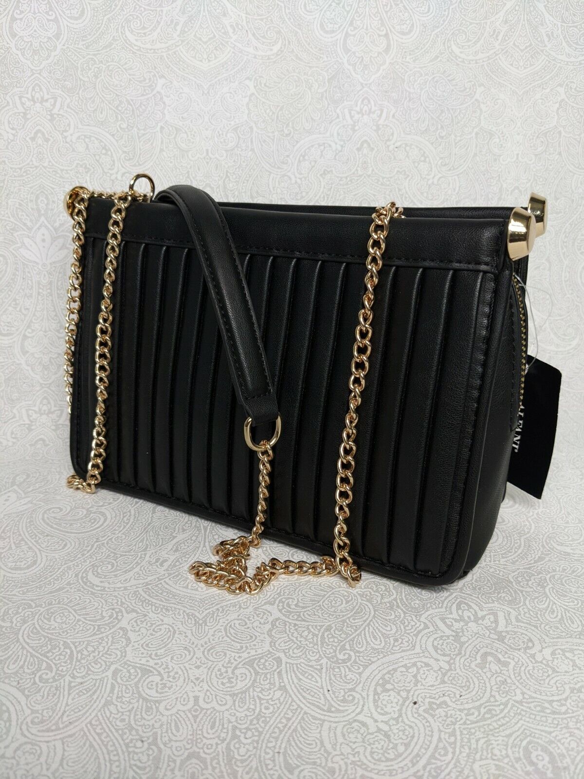 ALFANI Dowel pleated vegan-leather crossbody shoulder bag  Color Black
