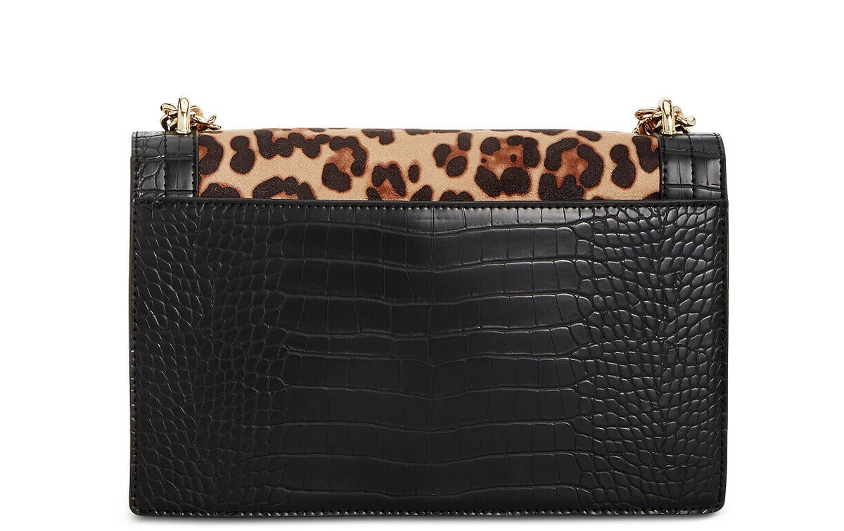 Inc International Concepts AJAE Vegan Leather Leopard Flap Crossbody Bag  Color Black/Gold-tone