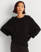 Lauren Ralph Lauren Women's Cable-Knit Dolman-Sleeve Sweater  Polo Black Size L