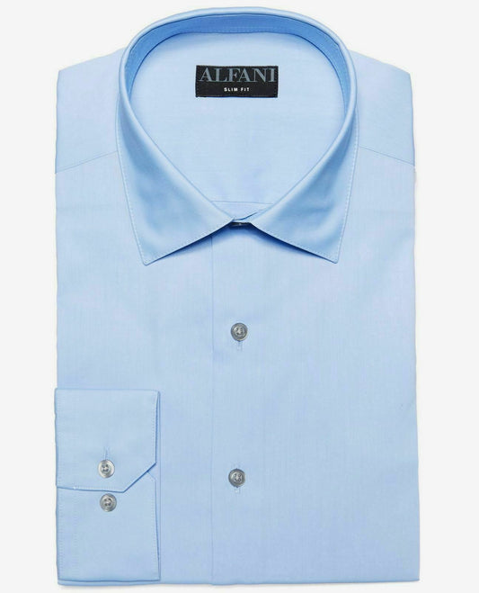 Alfani Men's Slim Fit Long Sleeve Button-Front Dash Diamond Shirt  White Blue 17/17.5 34/35