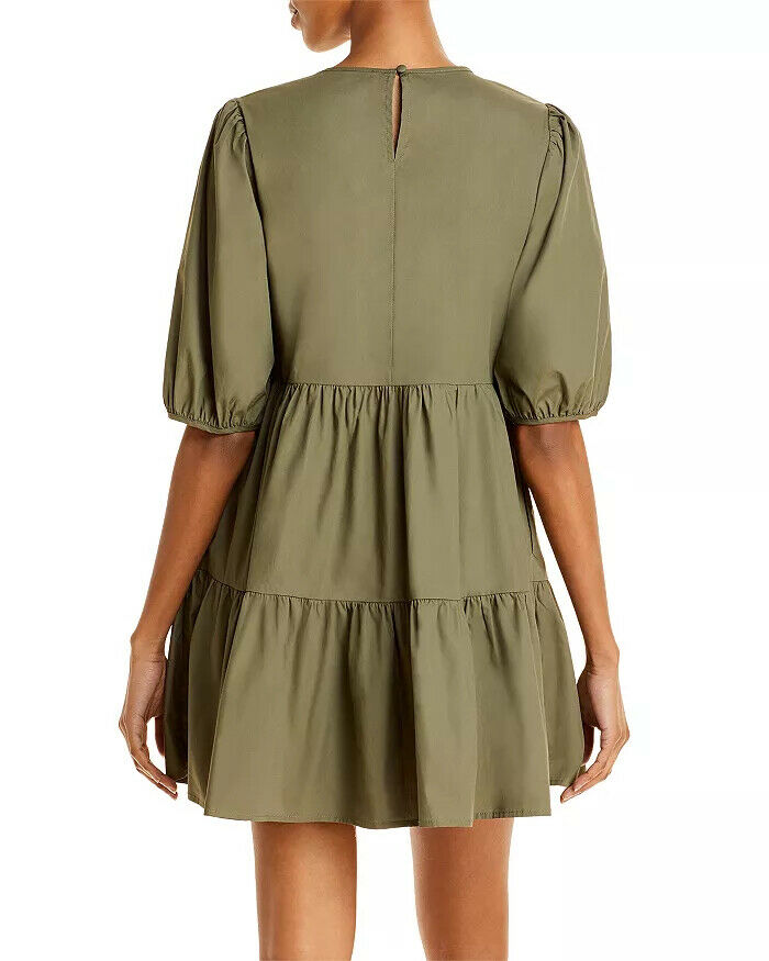 Aqua Women's Ruffled Puff Sleeve Poplin Mini Dress  Color Olive Size M