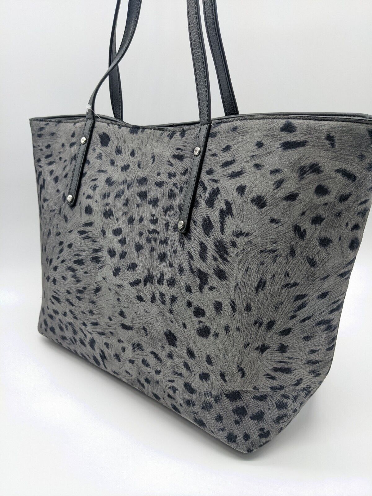 INC Zoiey vegan-leather women's XL tote bag  Color CHARCOAL ANIMAL PRINT