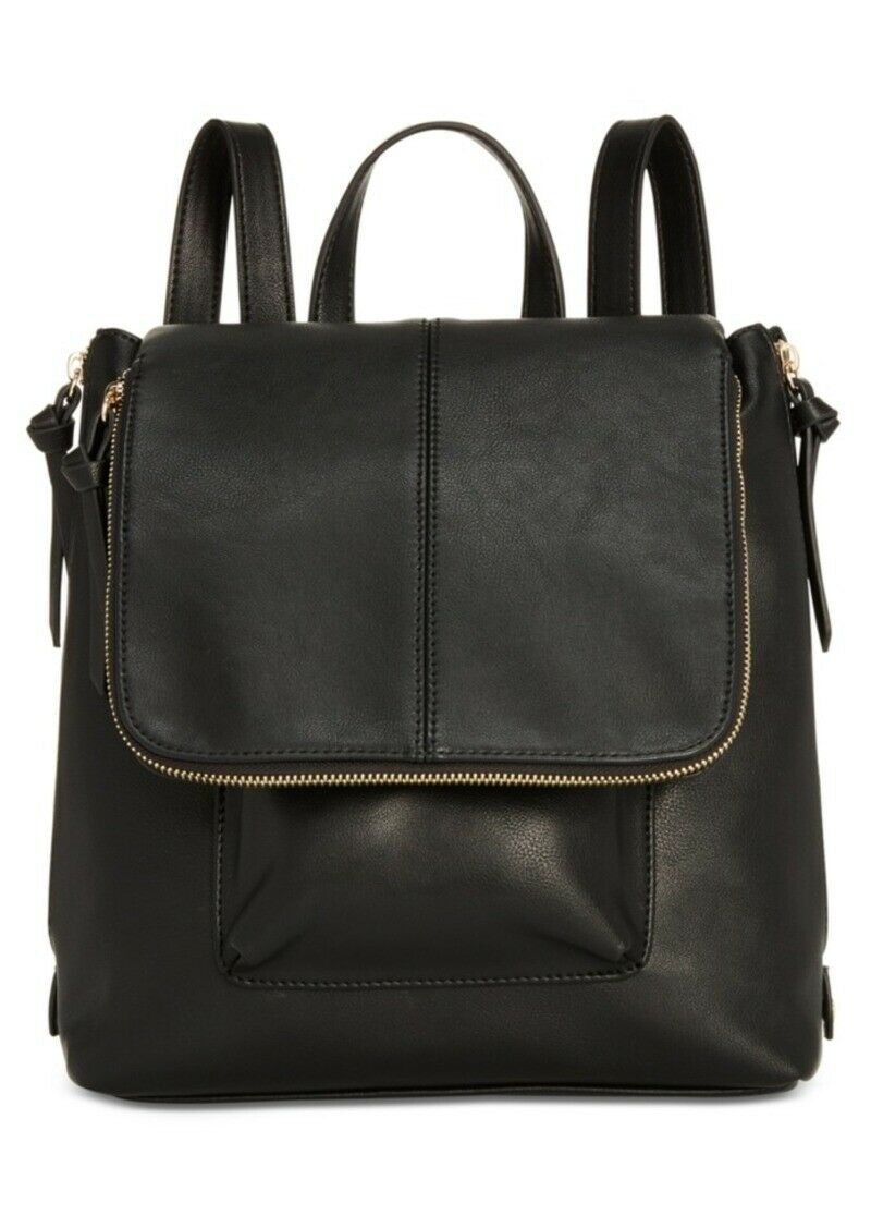INC Elliah vegan-leather expandable backpack crossbody bag  Color BLACK