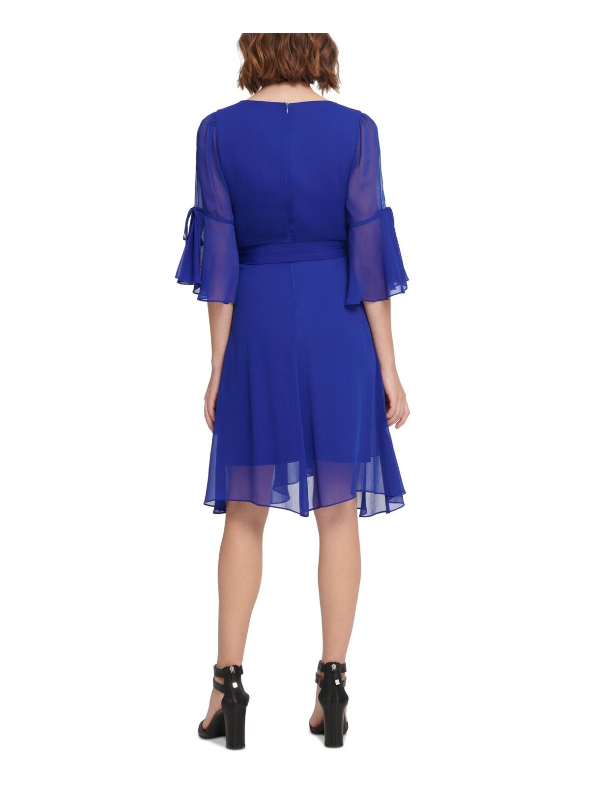 DKNY Womens Tie Flutter 3/4 Sleeve Wrap-Style Dress   Color Blue Size 2