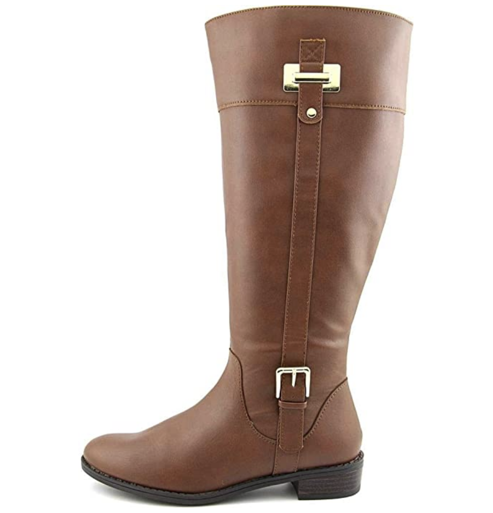 Karen Scott Womens Deliee 2 Faux Leather Riding Boots Brown 6.5 Medium (B,M)  Wide Calf