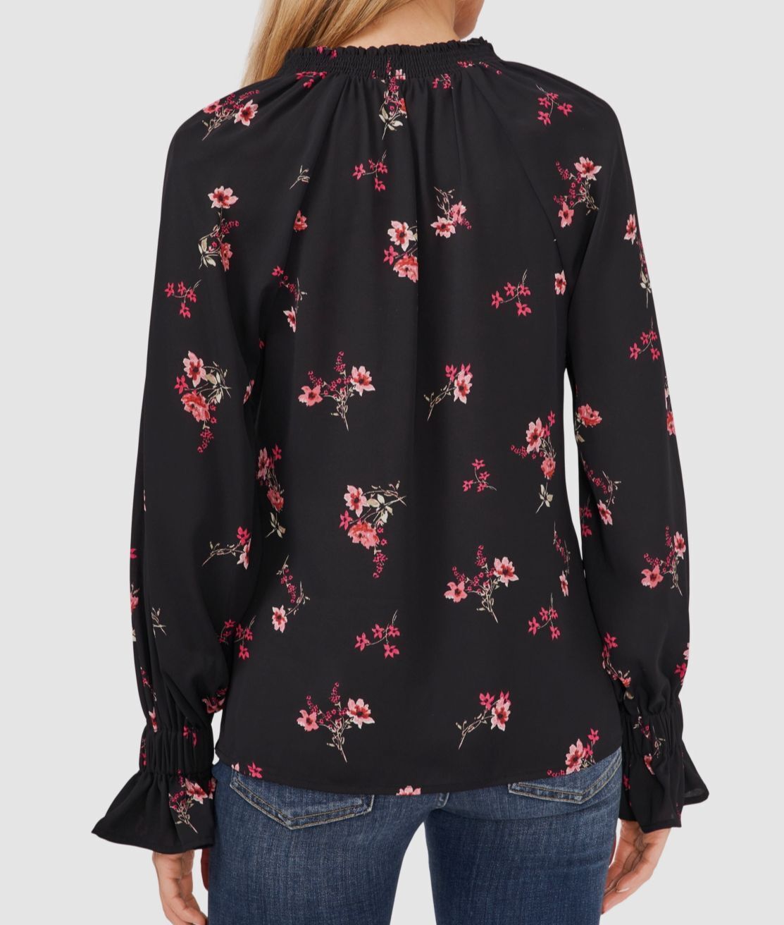Vince Camuto Women's Printed Smocked-Collar Top  Color Rich Black Size XS