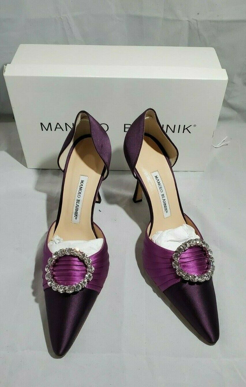 Manolo Blahnik Satin Crystal Buckle Mule   Size 39 = 9 US
