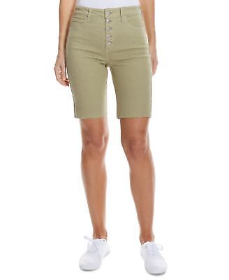 OAT Women's High-Rise Button-Fly Bermuda Jean Shorts  Color Green Size 28