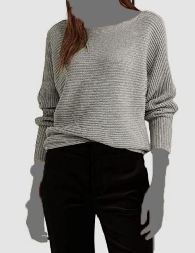 Lauren Ralph Lauren Dolman-Sleeve Boatneck Sweater  Color Silver Lurex Size M