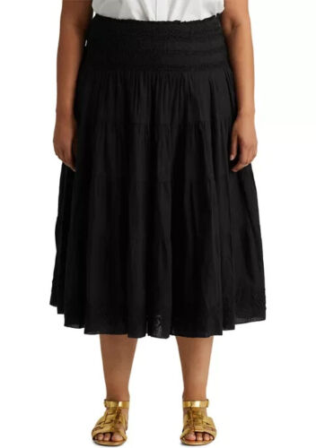Lauren Ralph Lauren Women's Cotton-Linen Voile Peasant Skirt  Black Size 1X