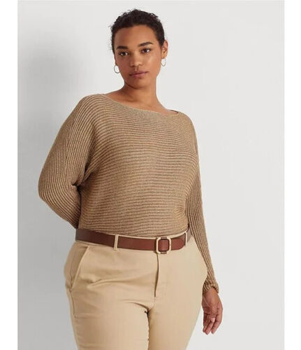 Lauren Ralph Lauren Womens Dolman-Sleeve Boatneck Sweater  Color Shiny Gold Lurex Size L