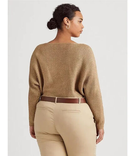 Lauren Ralph Lauren Womens Dolman-Sleeve Boatneck Sweater  Color Shiny Gold Lurex Size L