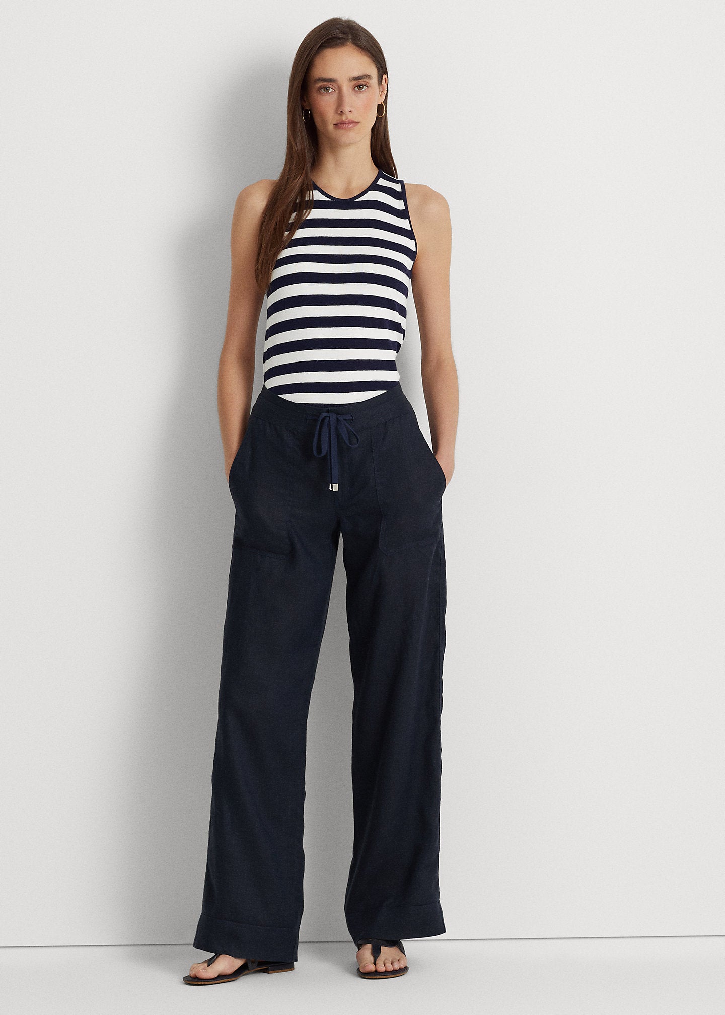 Lauren Ralph Lauren Plus-Size Linen Wide-Leg Pants  Color Lauren Navy Size 22W
