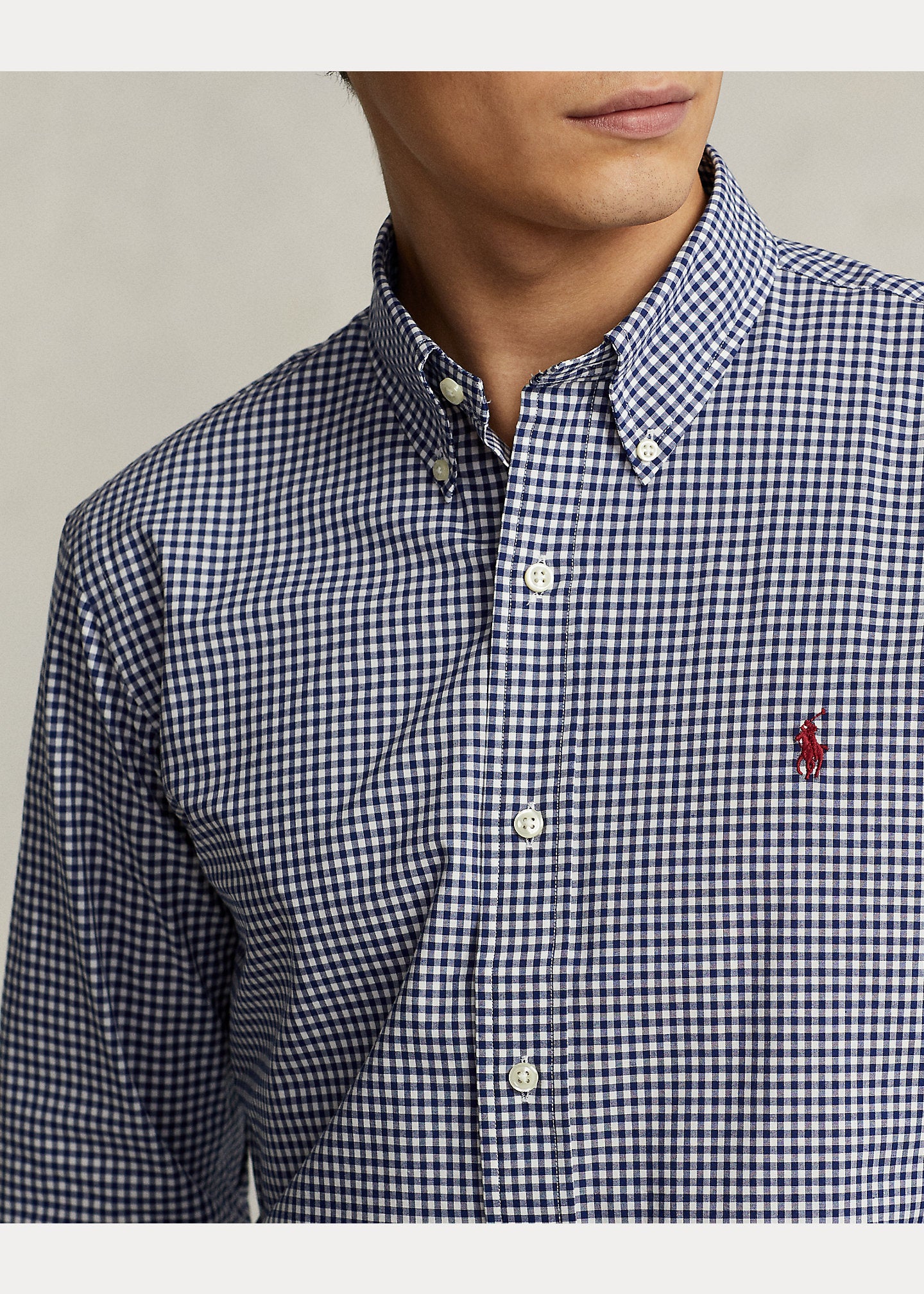 Polo Ralph Lauren Slim-Fit Gingham Stretch Poplin Shirt  Color Navy/White Size 2XL