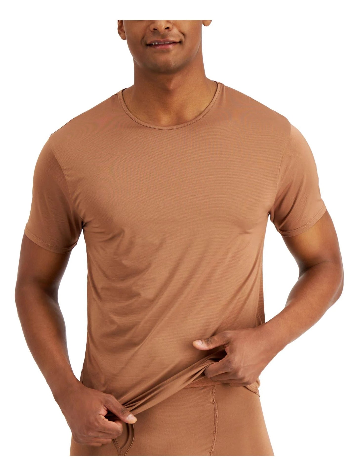ALFANI Men's Air Mesh Undershirt  Brown Size L