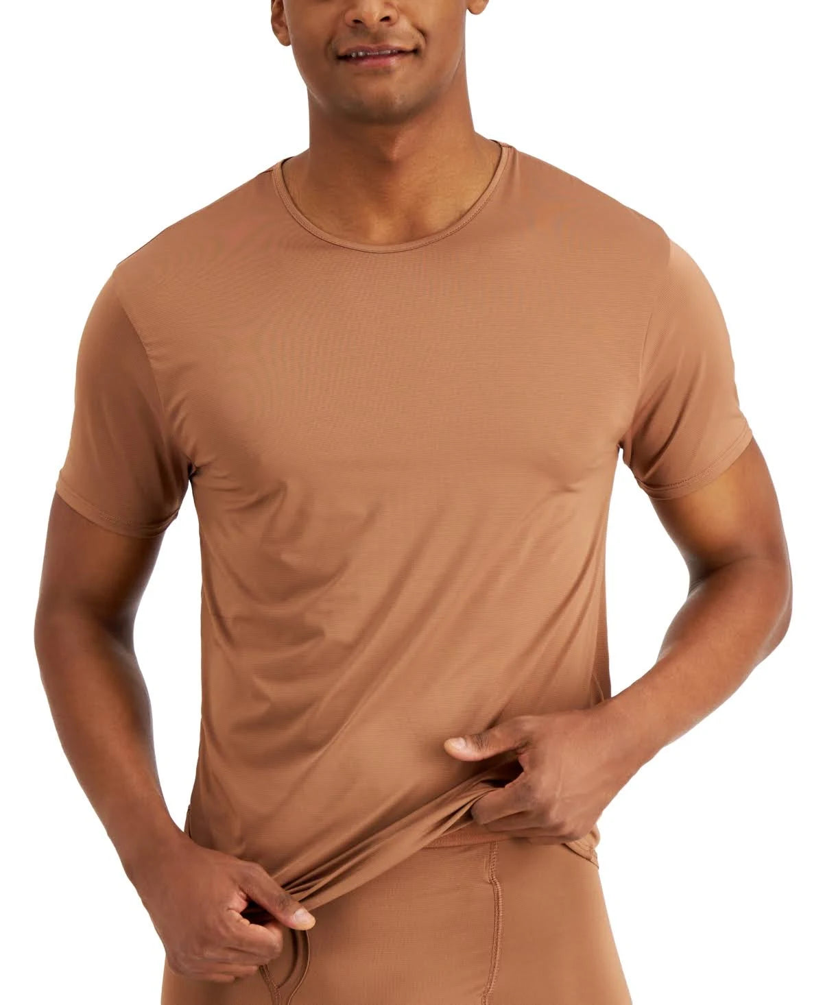 ALFANI Men's Air Mesh Undershirt  Brown Size L